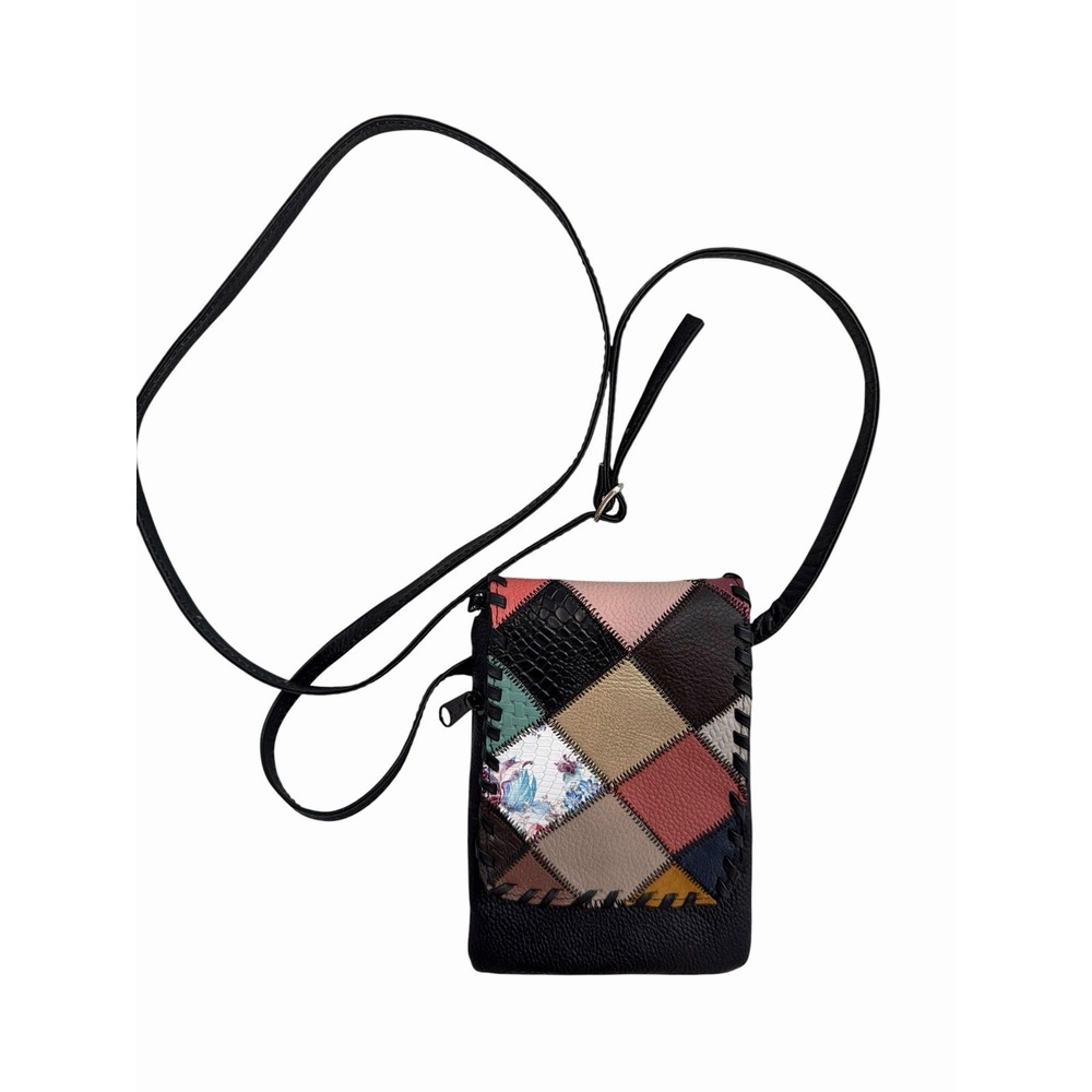 Patchwork Crossbody Bag Faux Leather Quilted Boho Mini Shoulder Purse Eclectic